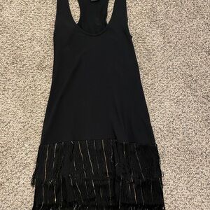 Black Sleeveless Fringe Racerback Dress